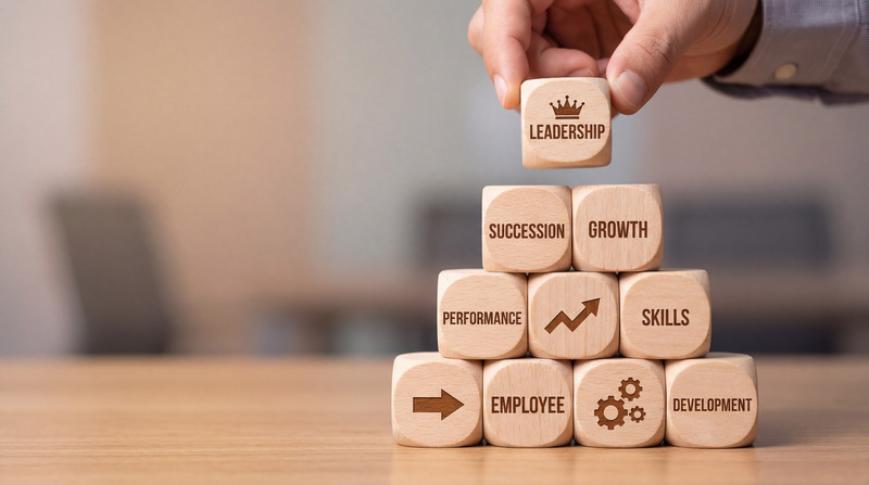 Wooden blocks stacking leadership and succession goals, representing business exit strategies managed by Denver investment advisors and financial planners in Colorado.